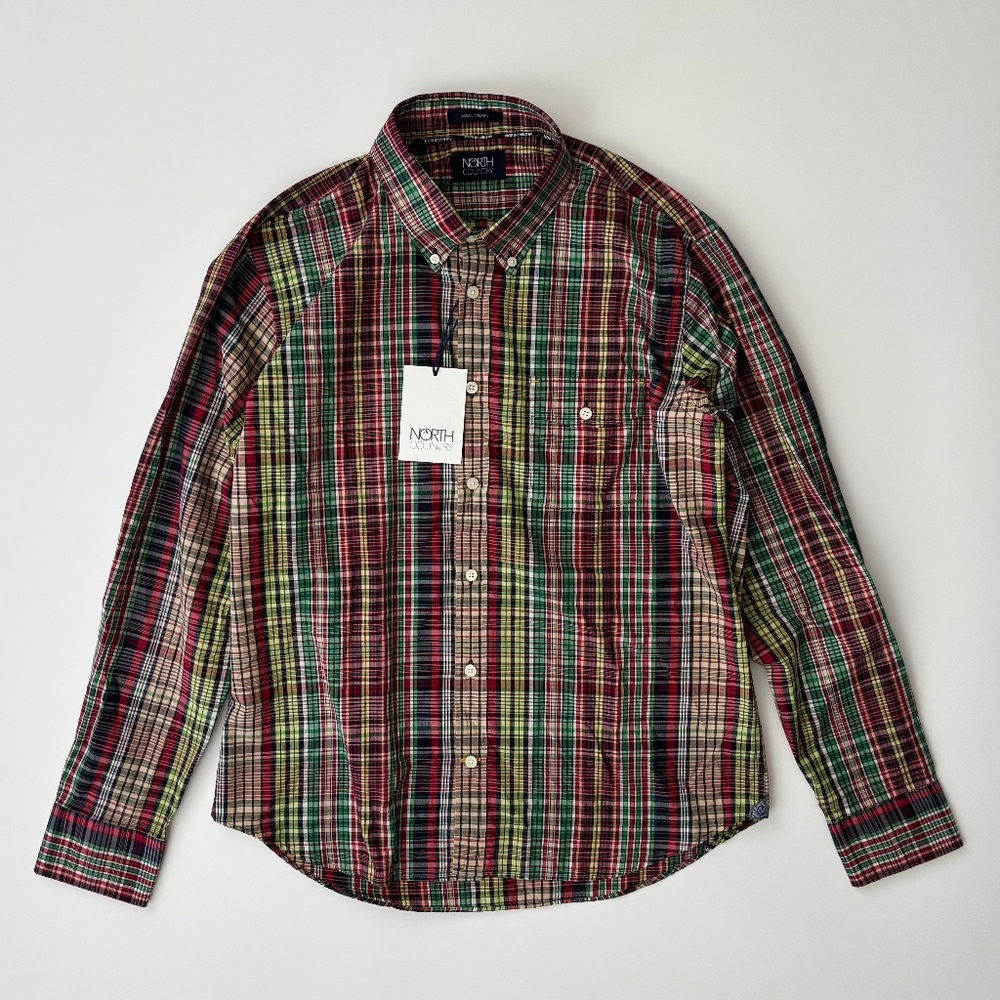 North Country Nwt Indian Madras Plaid Long Sleeve Button Front Shirt Large L